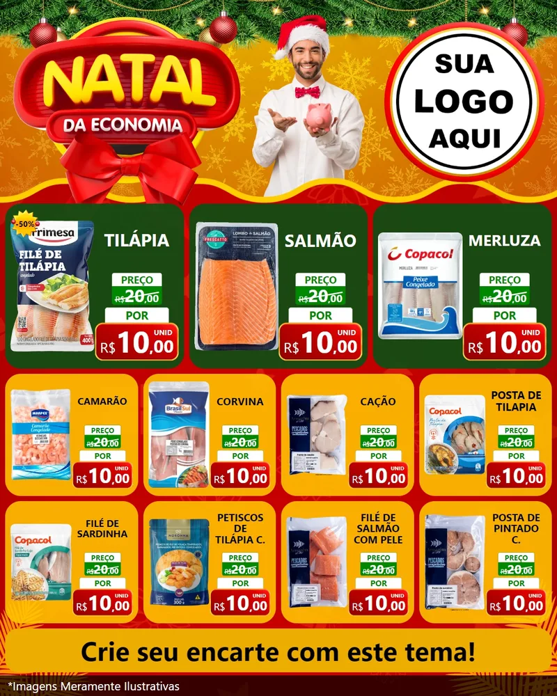 Modelo de Rede Social para Feed Instagram com o tema Natal da Economia para Peixaria