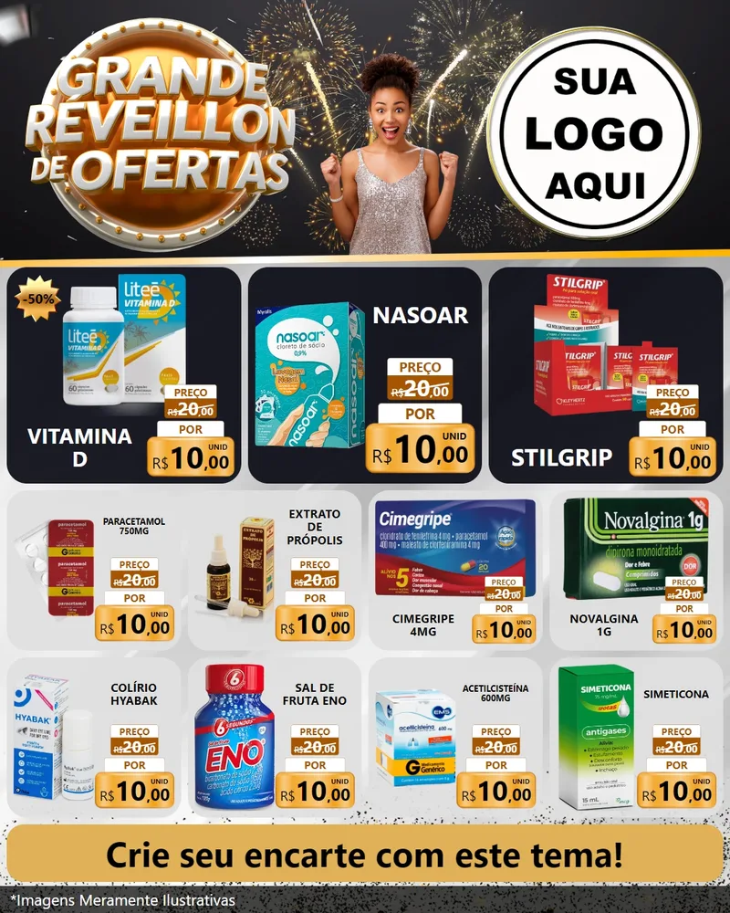 Modelo de Rede Social para Feed Instagram com o tema Grande Réveillon de Ofertas para Farmácia