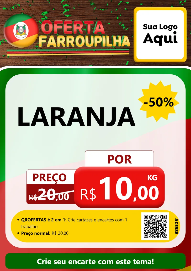Modelo de Cartaz para Cartaz A4 Vertical com o tema Oferta Farroupilha para Hortifrúti