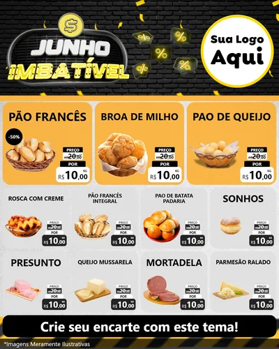 Modelo de Rede Social para Feed Instagram com o tema Junho Imbatível para Padaria