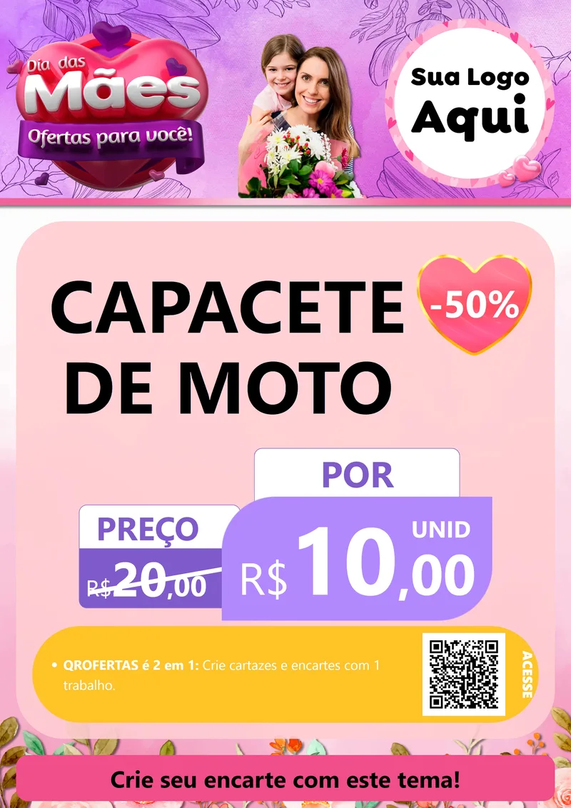 Modelo de Cartaz para Cartaz A4 Vertical com o tema Dia das Mães Ofertas para Você! para Moto peças