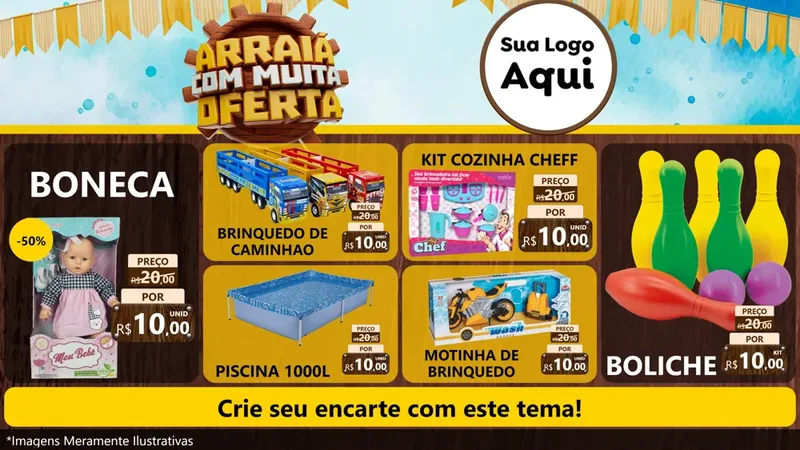 Modelo de TV para TV Horizontal com o tema Ofertas de São João - Junina para Brinquedos