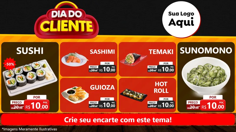 Modelo de TV para TV Horizontal com o tema Dia do Cliente para Comida japonesa