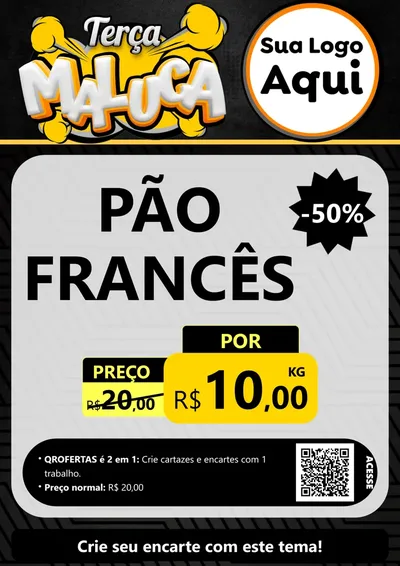 Modelo de Cartaz para Cartaz A4 Vertical com o tema Terça Maluca para Padaria