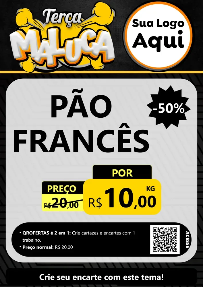 Modelo de Cartaz para Cartaz A4 Vertical com o tema Terça Maluca para Padaria