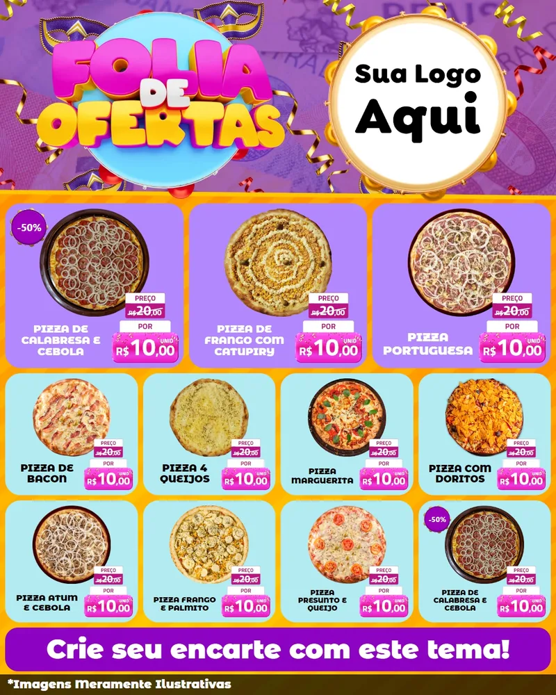 Modelo de Rede Social para Feed Instagram com o tema Folia de Ofertas para Pizzaria