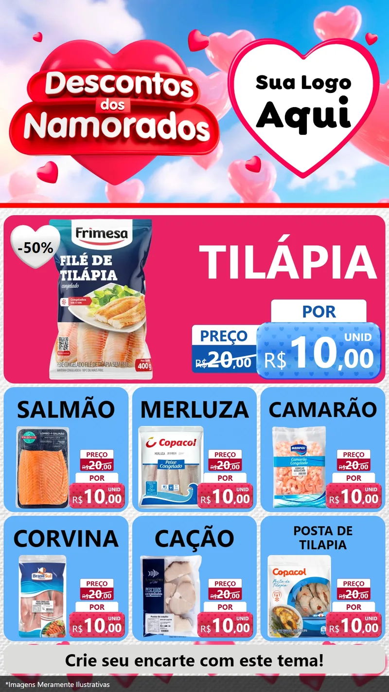 Modelo de Rede Social para Stories com o tema Descontos dos Namorados para Peixaria