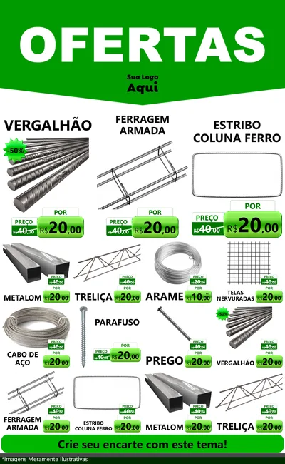 Modelo de Encarte para Encarte Grande com o tema Ofertas Verde Cartaz para Ferragens