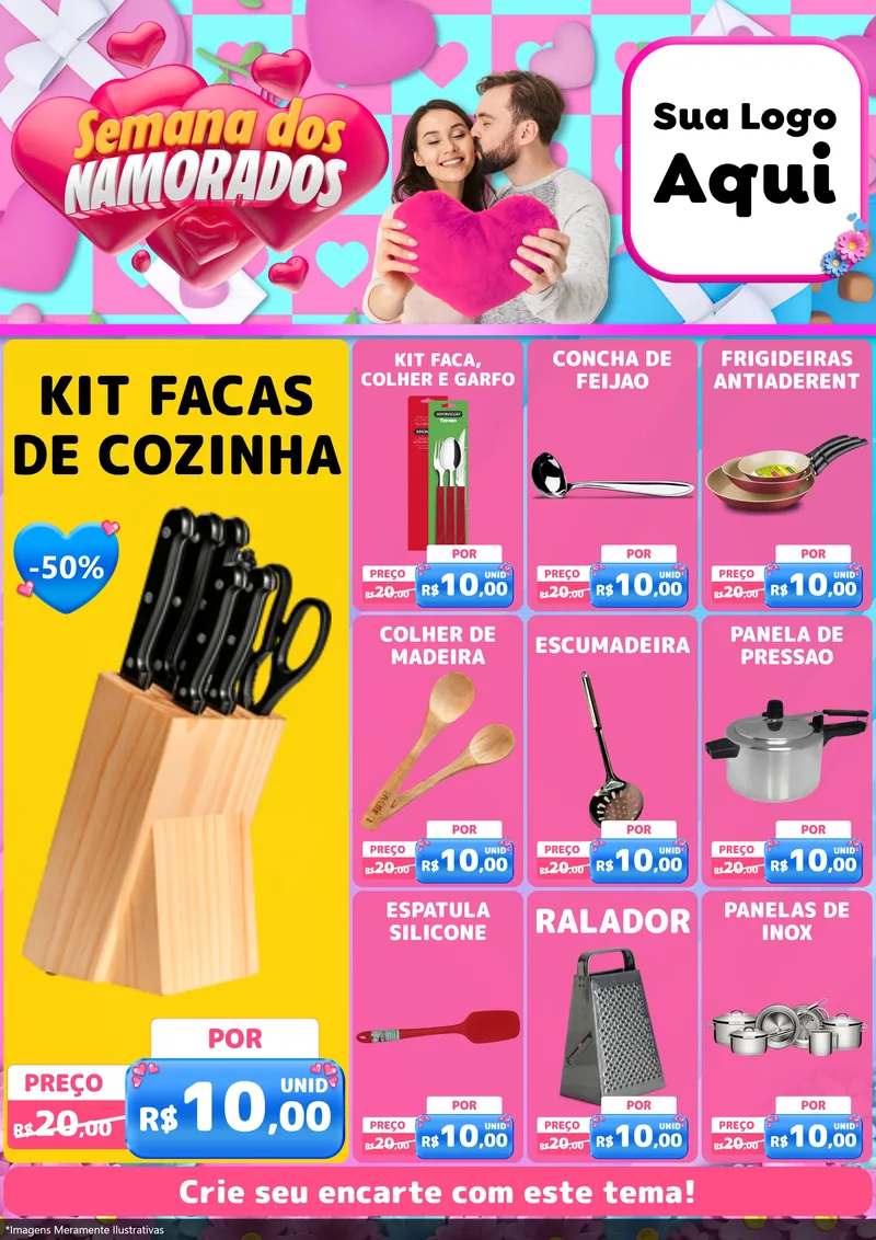 Modelo de Encarte para Encarte A4 Vertical com o tema Semana dos Namorados para Utilidades Domésticas