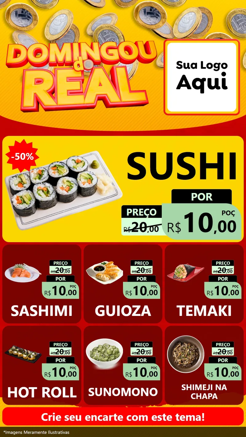 Modelo de Rede Social para Stories com o tema Domingou do Real para Comida japonesa