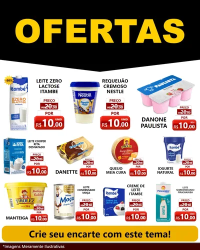 Modelo de Rede Social para Feed Instagram com o tema Ofertas Preto e Vermelho Cartaz para Frios e Laticínios