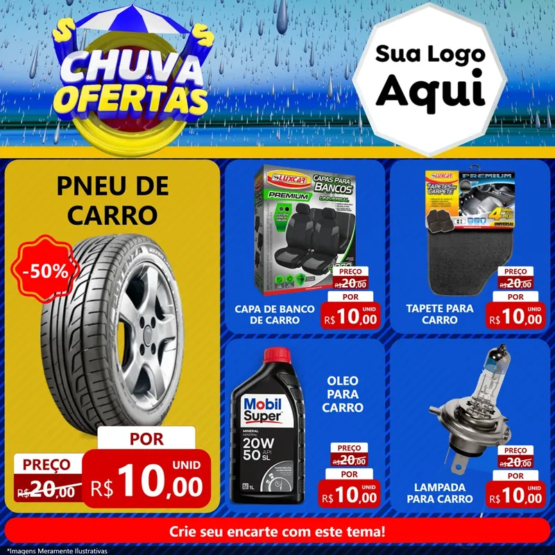 Modelo de Rede Social para Feed Facebook com o tema Chuva de Ofertas para Auto peças