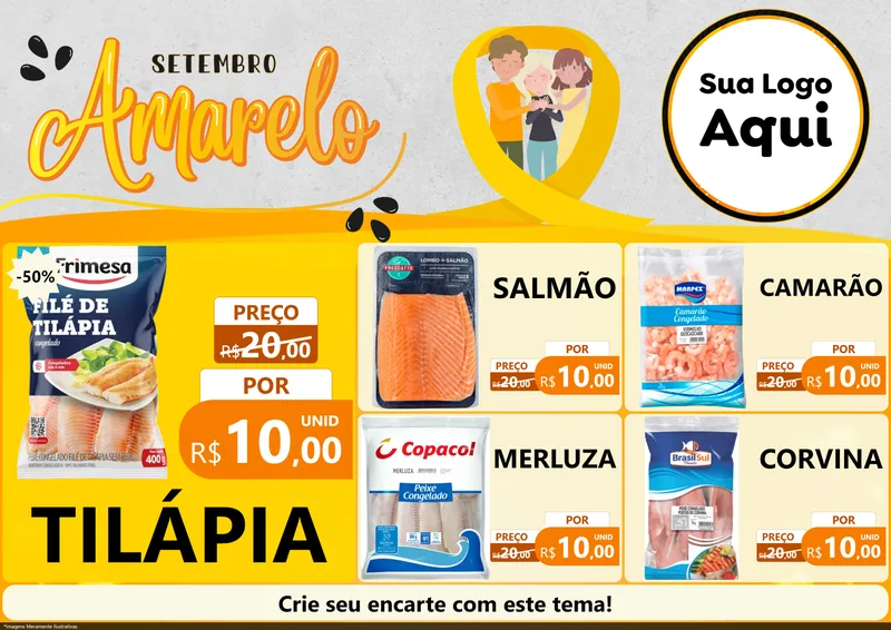 Modelo de Encarte para Encarte A4 Horizontal com o tema Setembro Amarelo para Peixaria