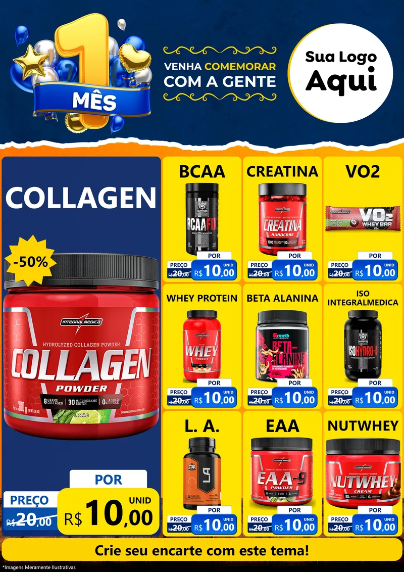 Modelo de Encarte para Encarte A4 Vertical com o tema Um Mês de Aniversário para Suplementos alimentares
