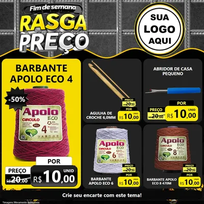 Modelo de Rede Social para Feed Facebook com o tema Fim de Semana Rasga Preço para Armarinho e Aviamentos