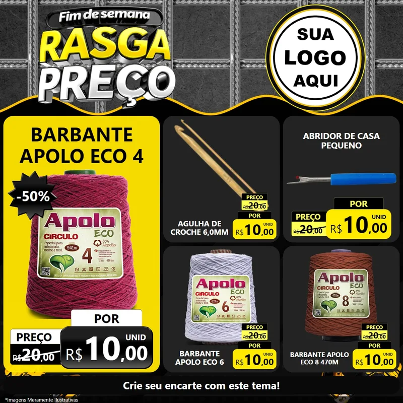 Modelo de Rede Social para Feed Facebook com o tema Fim de Semana Rasga Preço para Armarinho e Aviamentos