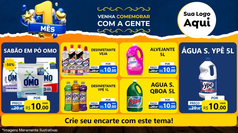 Modelo de TV para TV Horizontal com o tema Um Mês de Aniversário para Produtos de Limpeza