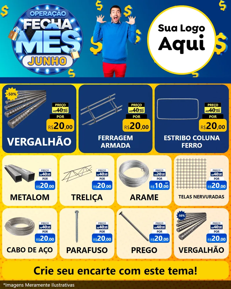 Modelo de Rede Social para Feed Instagram com o tema Operação Fecha Mês, Junho para Ferragens