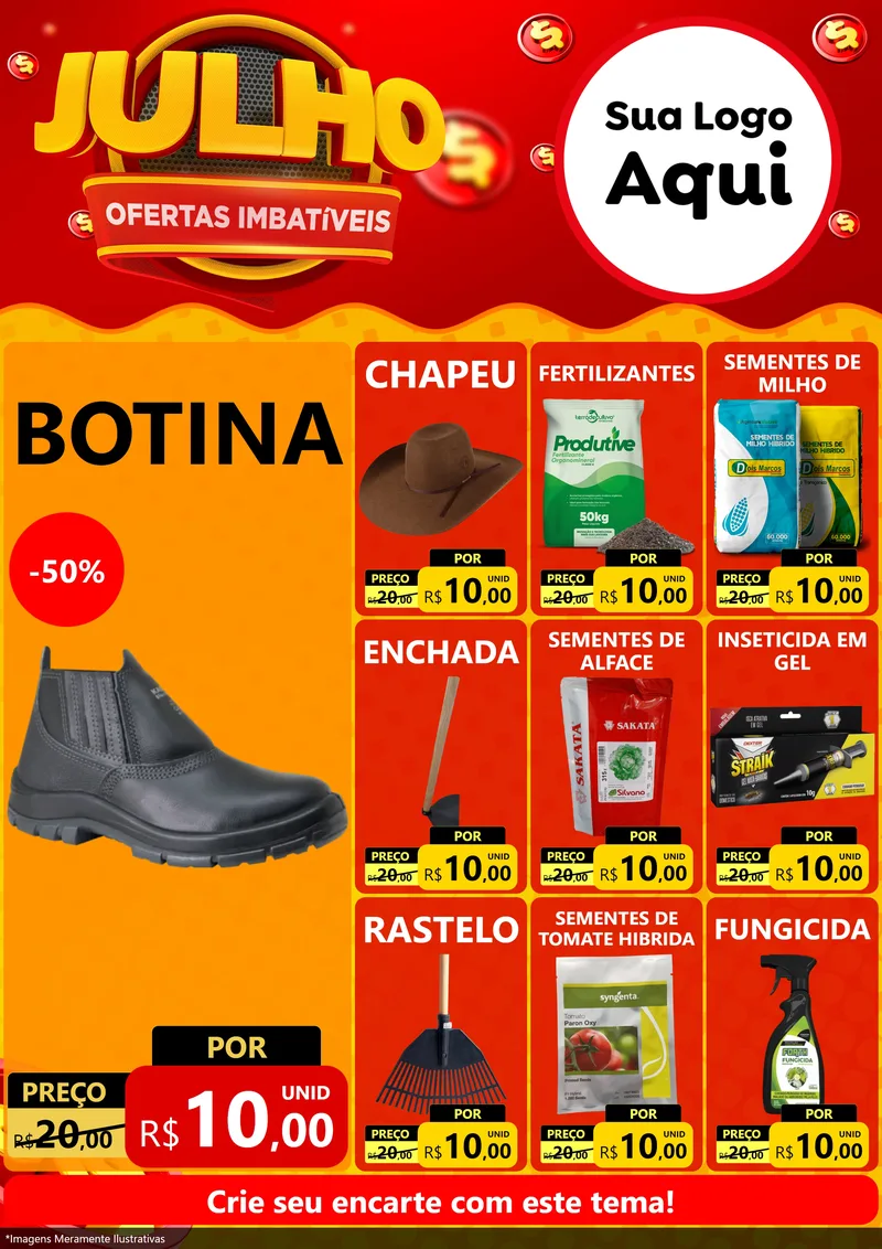 Modelo de Encarte para Encarte A4 Vertical com o tema Julho Ofertas Imbatíveis para Agropecuária