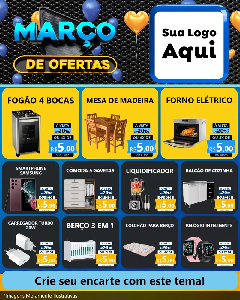 Modelo de Rede Social para Feed Instagram com o tema Março de Ofertas para Móveis e Eletro