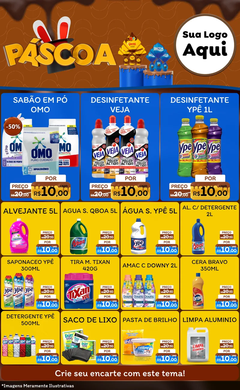 Modelo de Encarte para Encarte Grande com o tema Páscoa para Produtos de Limpeza