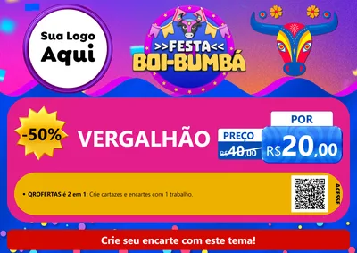Modelo de Cartaz para Cartaz A4 Horizontal com o tema Festa Boi-Bumbá para Ferragens