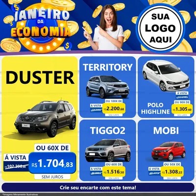 Modelo de Rede Social para Feed Facebook com o tema Janeiro da Economia para Concessionaria de Carros
