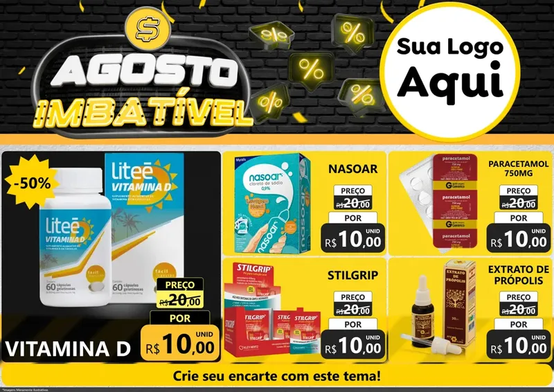 Modelo de Encarte para Encarte A4 Horizontal com o tema Agosto Imbatível para Farmácia