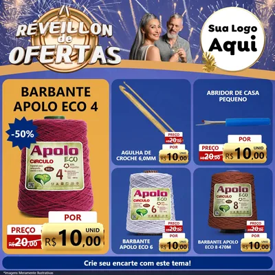 Modelo de Rede Social para Feed Facebook com o tema Réveillon de Ofertas para Armarinho e Aviamentos