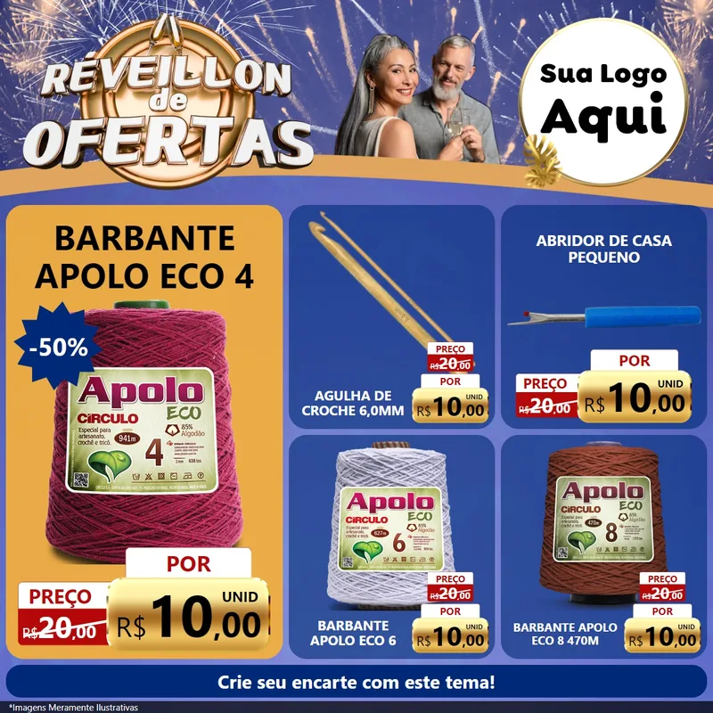 Modelo de Rede Social para Feed Facebook com o tema Réveillon de Ofertas para Armarinho e Aviamentos