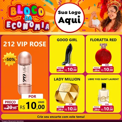 Modelo de Rede Social para Feed Facebook com o tema Bloco da Economia para Perfumes