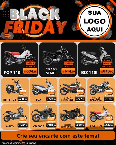 Modelo de Rede Social para Feed Instagram com o tema Black Friday para Concessionaria de Motos
