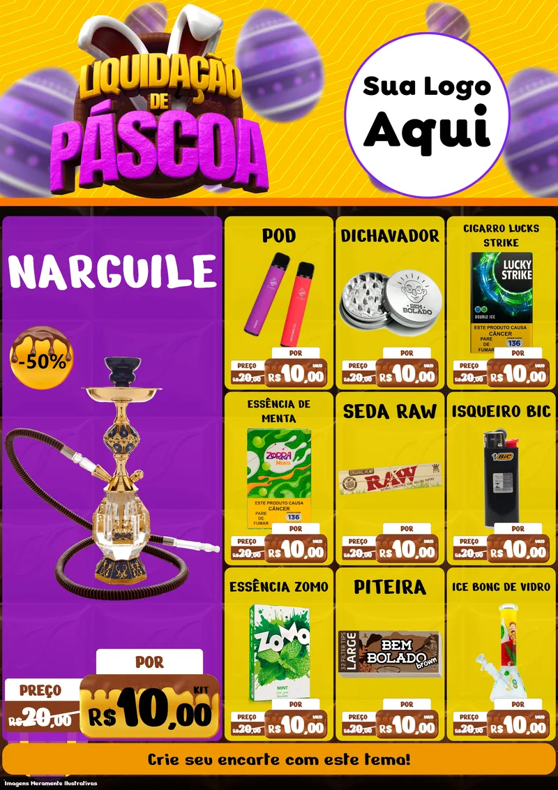 Modelo de Encarte para Encarte A4 Vertical com o tema Liquidação de Páscoa para Tabacaria