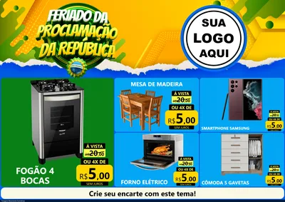 Modelo de Encarte para Encarte A4 Horizontal com o tema Feriado da Proclamação da República para Móveis e Eletro