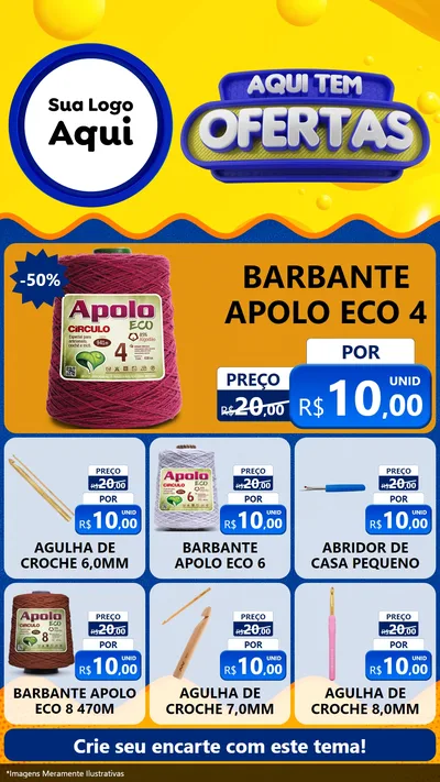 Modelo de Rede Social para Stories com o tema Aqui Tem Ofertas para Armarinho e Aviamentos