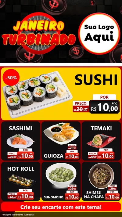 Modelo de Rede Social para Stories com o tema Janeiro Turbinado para Comida japonesa