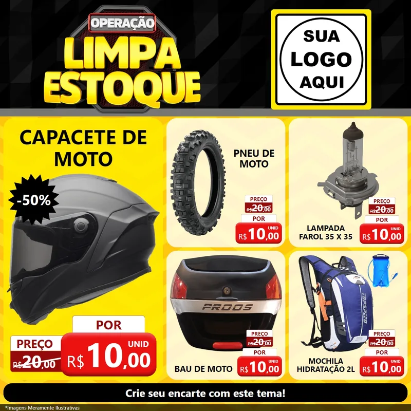 Modelo de Rede Social para Feed Facebook com o tema Operação Limpa Estoque para Moto peças