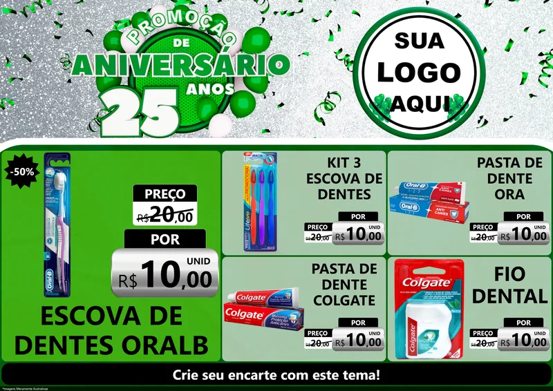 Modelo de Encarte para Encarte A4 Horizontal com o tema Promoção de Aniversário - 25 Anos para Higiene Pessoal