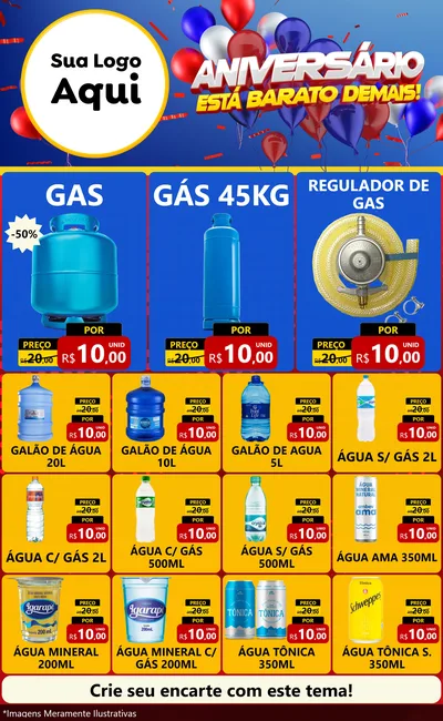 Modelo de Encarte para Encarte Grande com o tema Aniversário para Água e gás