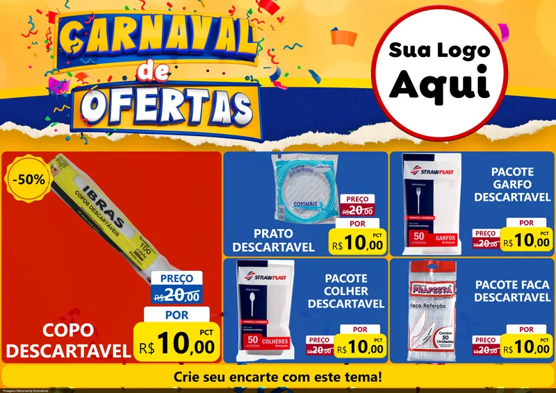 Modelo de Encarte para Encarte A4 Horizontal com o tema Carnaval de Ofertas para Embalagens