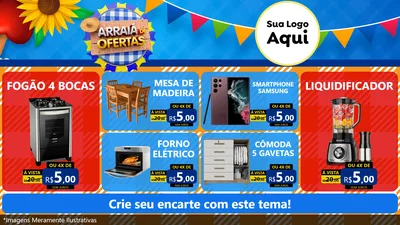 Modelo de TV para TV Horizontal com o tema Arraiá de Ofertas para Móveis e Eletro