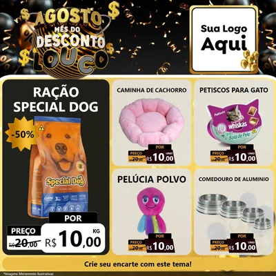 Modelo de Rede Social para Feed Facebook com o tema Agosto Mês do Desconto Louco para Pet Shop