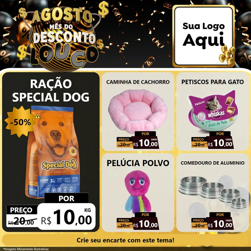 Modelo de Rede Social para Feed Facebook com o tema Agosto Mês do Desconto Louco para Pet Shop