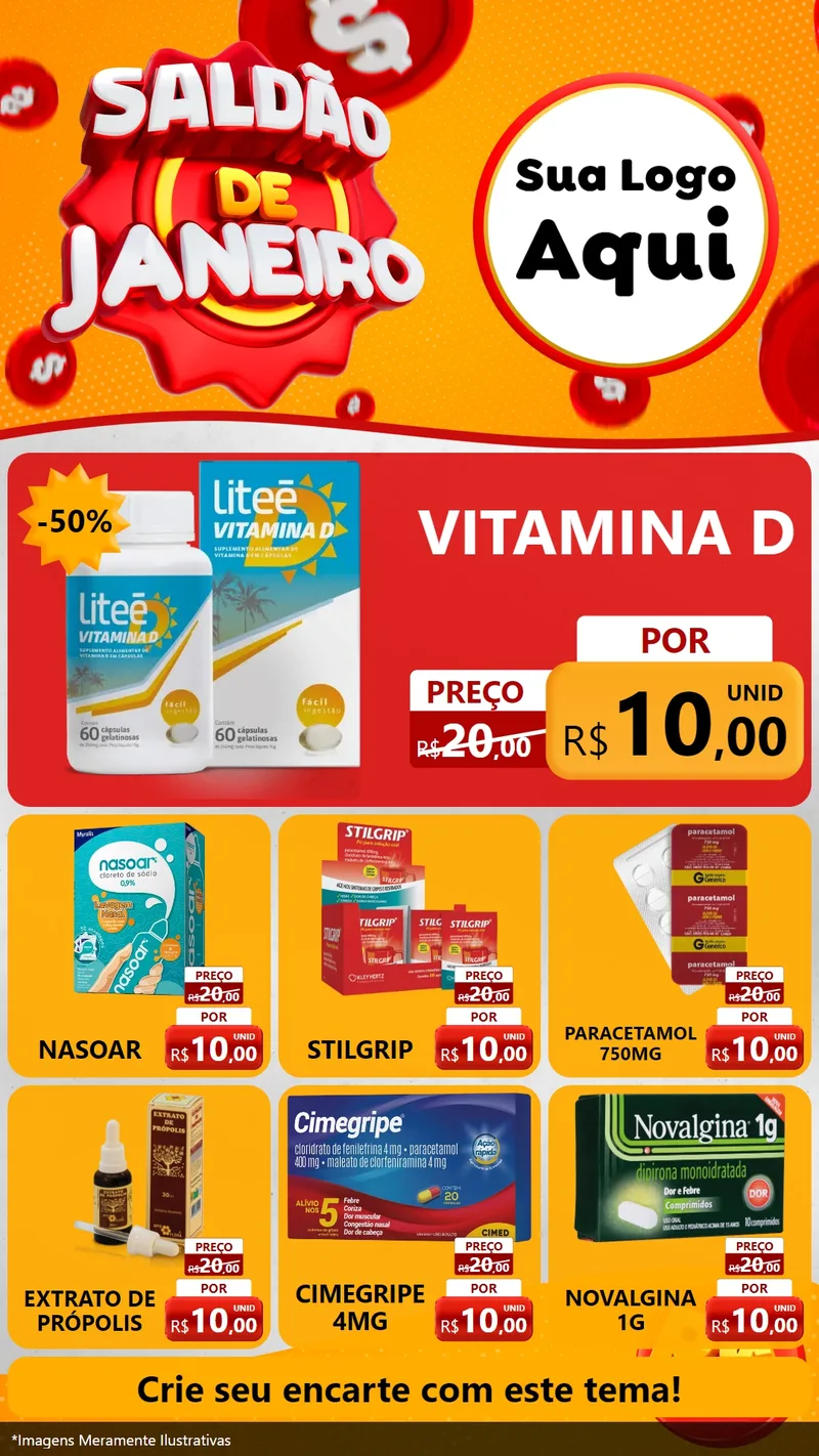 Modelo de Rede Social para Stories com o tema Saldão de Janeiro para Farmácia