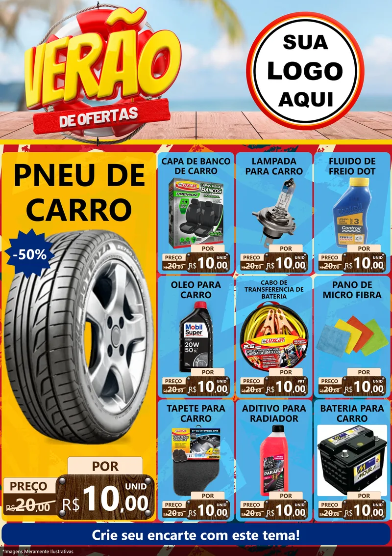 Modelo de Encarte para Encarte A4 Vertical com o tema Verão de Ofertas para Auto peças