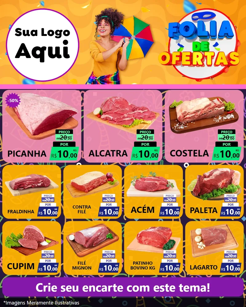 Modelo de Rede Social para Feed Instagram com o tema Folia de Ofertas para Açougue