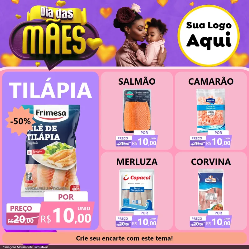 Modelo de Rede Social para Feed Facebook com o tema Dia das Mães para Peixaria