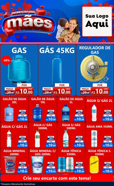 Modelo de Encarte para Encarte Grande com o tema Promoção das Mães para Água e gás