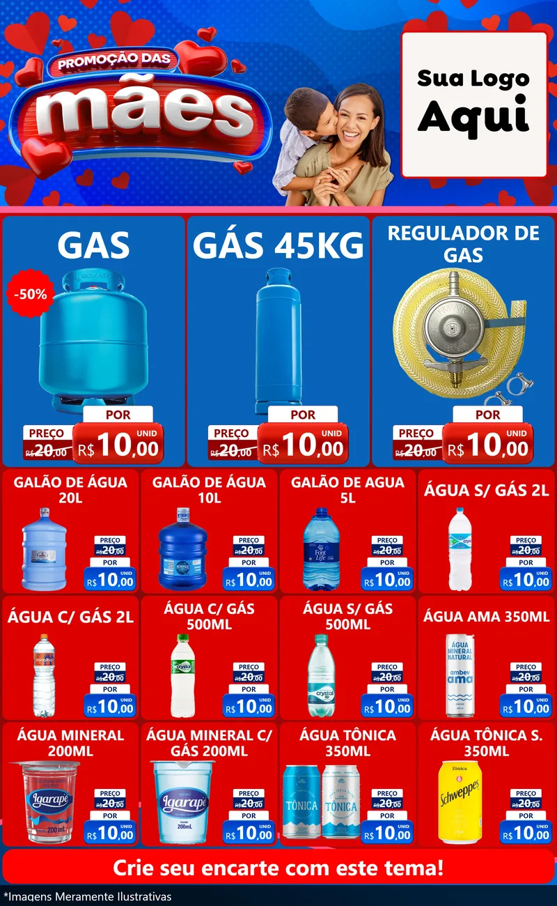 Modelo de Encarte para Encarte Grande com o tema Promoção das Mães para Água e gás