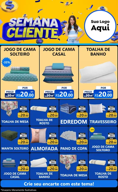 Modelo de Encarte para Encarte Grande com o tema Semana do Cliente para Cama, Mesa e Banho